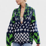 Portia - Kardigan vintage z kołnierzykiem button down i długim rękawem