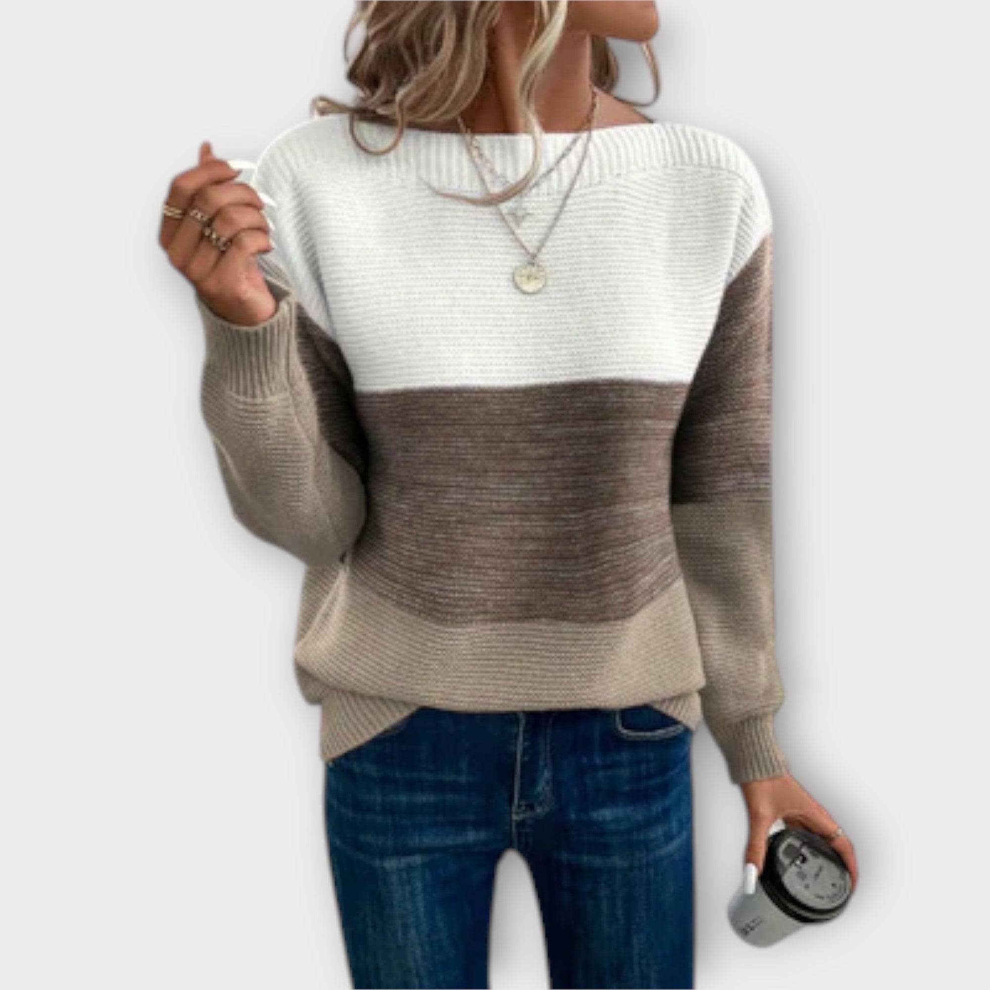 Clara - Elegancki sweter patchwork w trzech kolorach