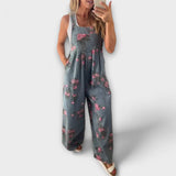 Bethany - Ogrodniczki z Denimu z Kwiatowym Wzorem