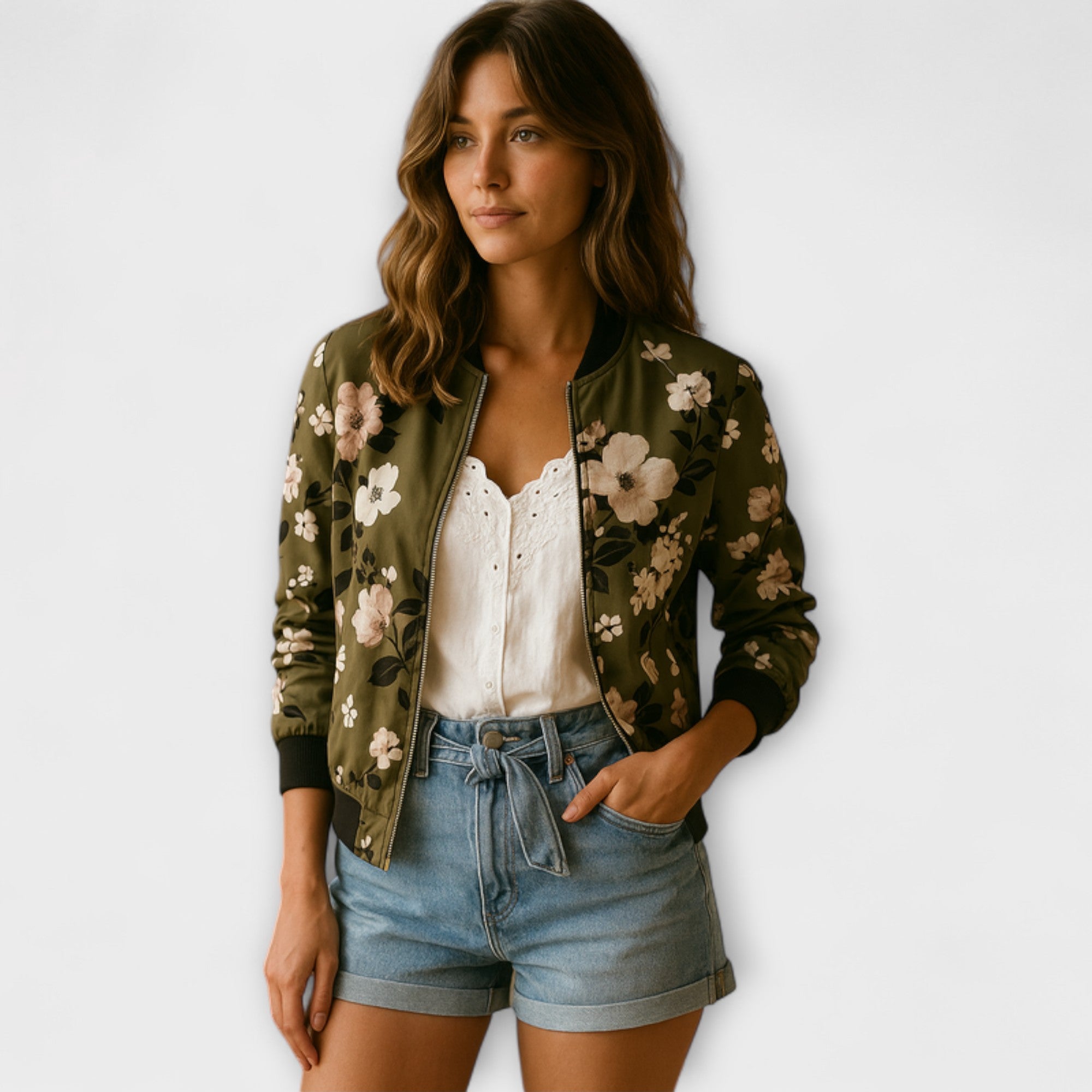 Kaelin - Elegancka kurtka bomber z kwiatami