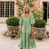 Céline | Sukienka midi w wzór, z rękawami trzyczwartowymi i dekoltem w kształcie V