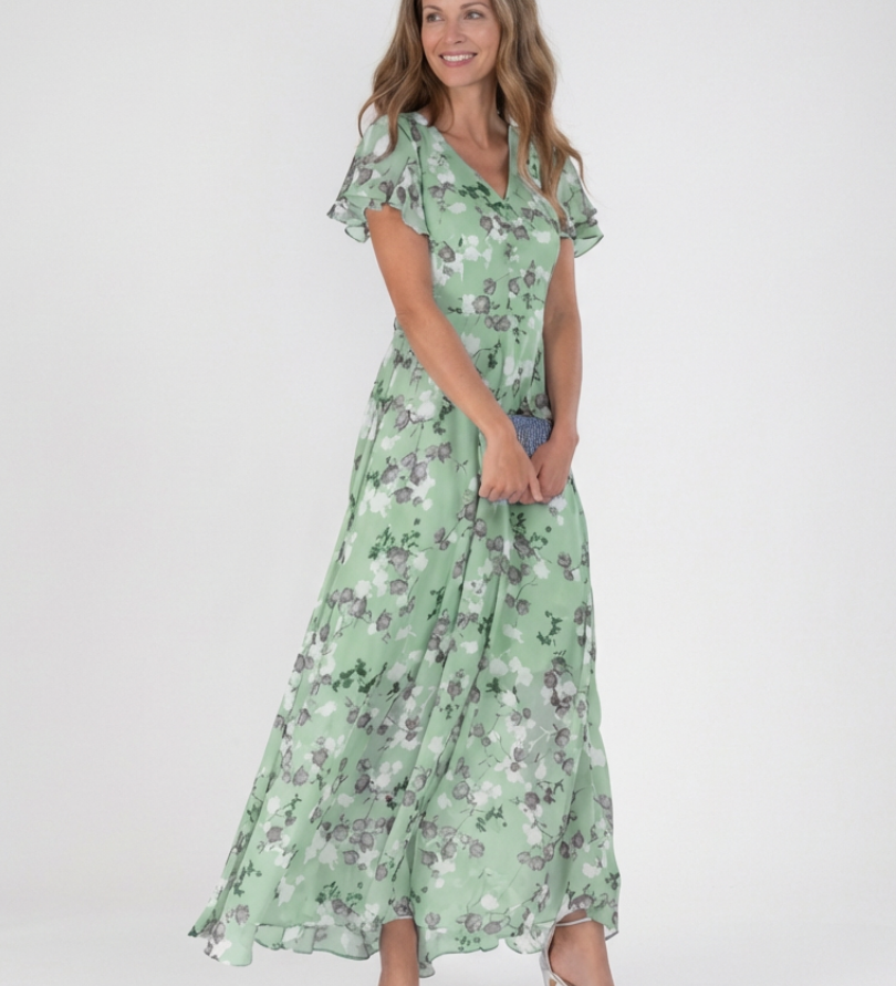 Noémie | Sukienka Maxi z Kwiatowego Chiffonu