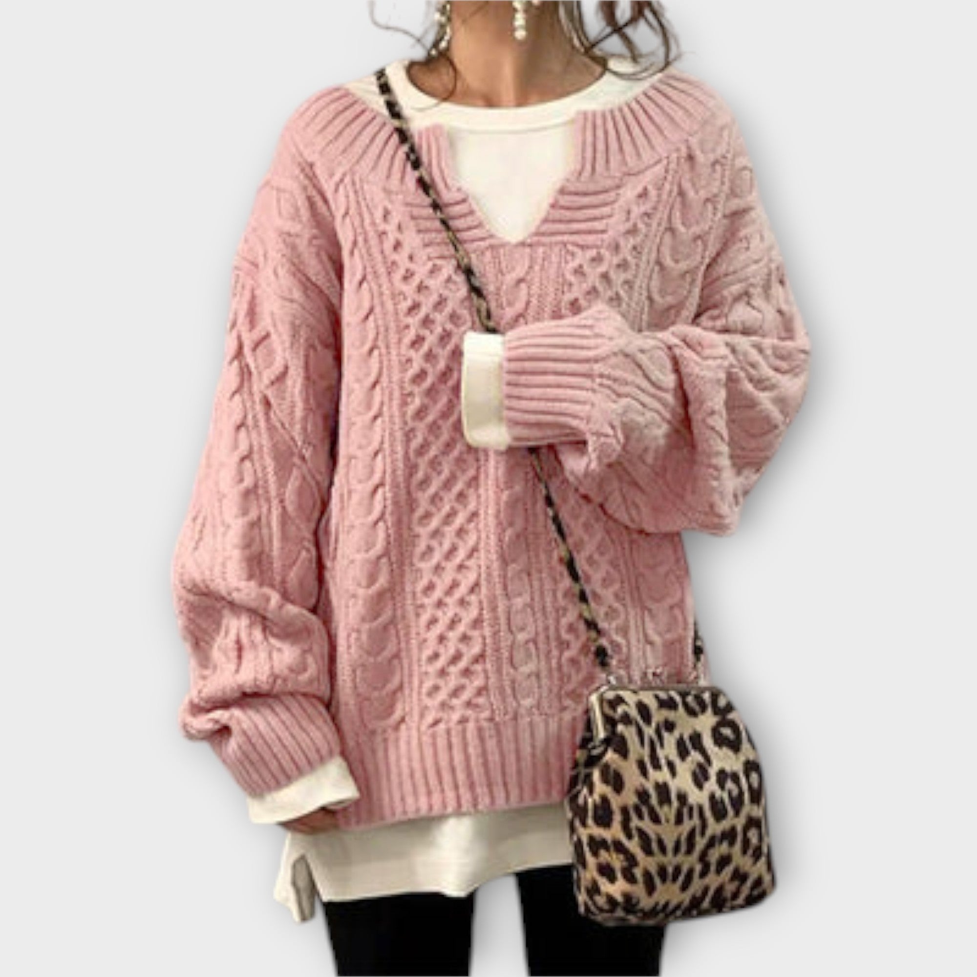 Lili - Sweter oversize z wzorem w warkocze