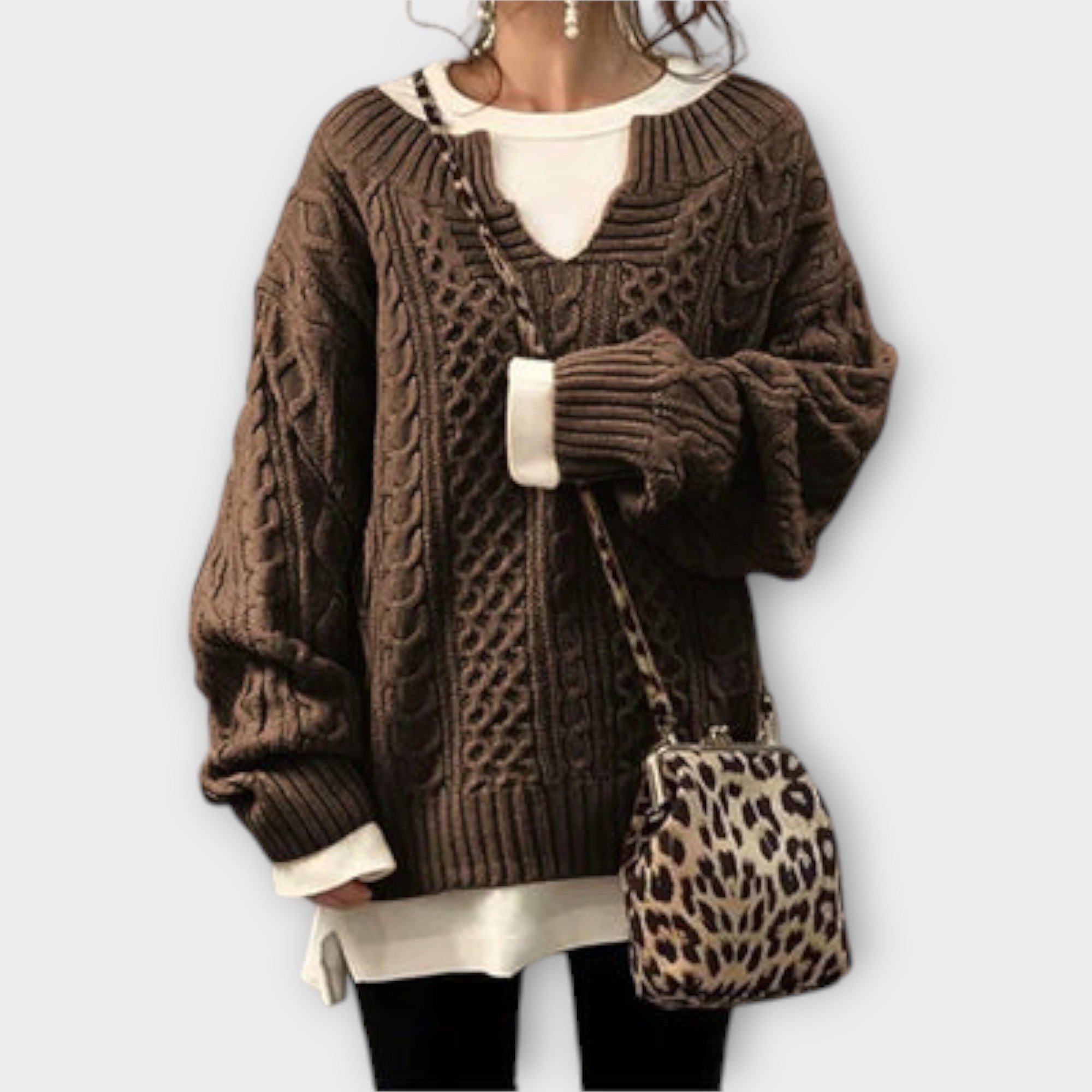 Lili - Sweter oversize z wzorem w warkocze
