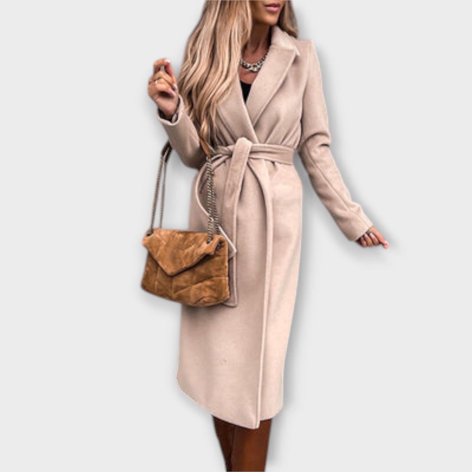 Eliza - Elegancki Długi Płaszcz z Kokardkami