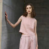 Asymetryczny leniany crop top