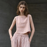Asymetryczny leniany crop top