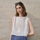 Asymetryczny leniany crop top