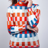 Erika - Sweter z Wysokim Kołnierzem Patchwork
