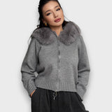 Alisanne – Sweter z zamkiem i kołnierzem z sztucznego futra