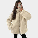 Petra – damski oversize teddy płaszcz z zamkiem