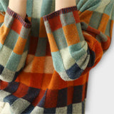 Erika - Sweter z Wysokim Kołnierzem Patchwork