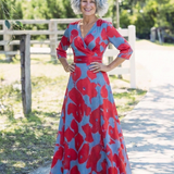 Marie | Sukienka maxi w kwiaty z rękawami trzy-czwartowymi