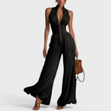 Zakira | Plisowany kombinezon na ramiączkach z szerokimi nogawkami